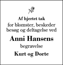 Taksigelsen for Anni Hansen - 7430 Ikast