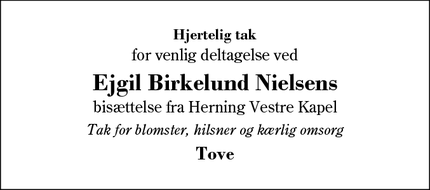 Dødsannoncen for Ejgil Birkelund Nielsens - herning