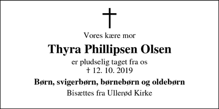 Dødsannoncen for Thyra Phillipsen Olsen - Hillerød