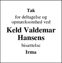 Taksigelsen for Keld Valdemar Hansens  - Hillerød