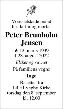 Dødsannoncen for Peter Brunholm
Jensen - Hillerød
