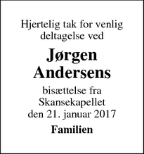 Taksigelsen for Jørgen Andersens  - Hillerød