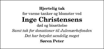 Taksigelsen for Inge Christensens - Hirtshals