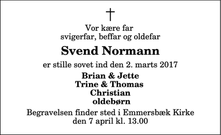 Dødsannoncen for Svend Normann - Hirtshals