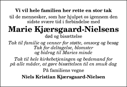 Taksigelsen for Marie Kjærsgaard-Nielsens  - Døstrup