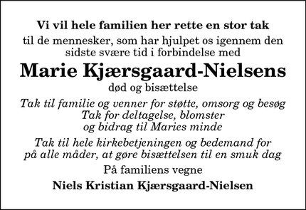 Taksigelsen for Marie Kjærsgaard-Nielsens  - Døstrup