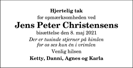 Taksigelsen for Jens Peter Christensens - Skælskør