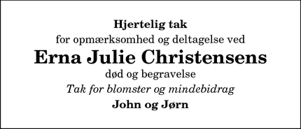 Taksigelsen for Erna Julie Christensens - Vebbestrup