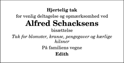 Taksigelsen for Alfred Schacksens - Klejtrup