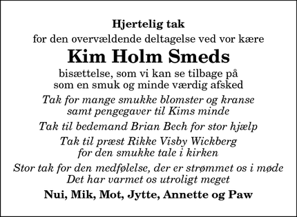 Taksigelsen for Kim Holm Smeds - Rørbæk
