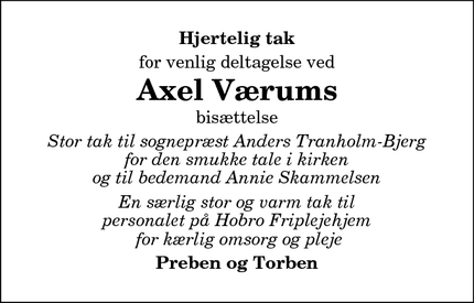 Taksigelsen for Axel Værum - Hobro