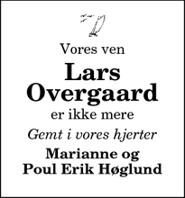 Dødsannoncen for Lars
Overgaard - Hobro