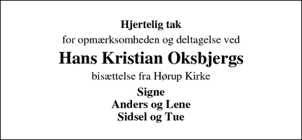 Dødsannoncen for Hans Kristian Oksbjergs  - Majbøl