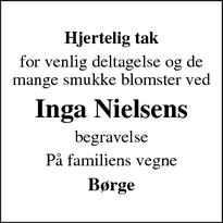 Taksigelsen for Inga Nielsens - Hatting