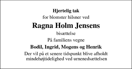 Taksigelsen for Ragna Holm Jensens - Skjold