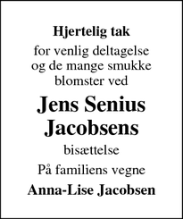 Taksigelsen for Jens Senius Jacobsens - Horsens