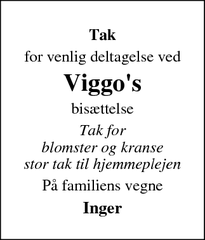 Dødsannoncen for Viggo's - 7171 Uldum