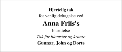 Taksigelsen for Anna Friis's - Hjørring