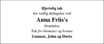 Taksigelsen for Anna Friis's - Hjørring