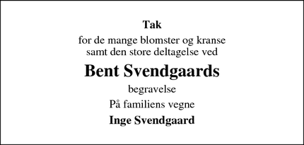Taksigelsen for Bent Svendgaards - brædstrup