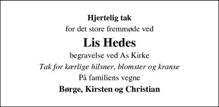 Taksigelsen for Lis Hedes - As