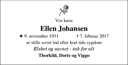 Dødsannoncen for Ellen Johansen - Horsens