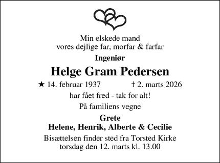 Dødsannoncen for Helge Gram Pedersen - Horsens