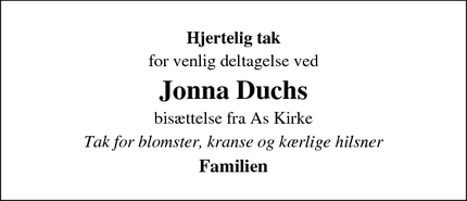 Taksigelsen for Jonna Duch - Stouby