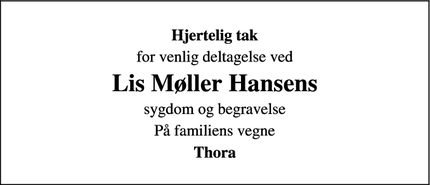 Taksigelsen for Lis Møller Hansens - Juelsminde