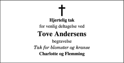 Taksigelsen for Tove Andersens - 8700 Horsens