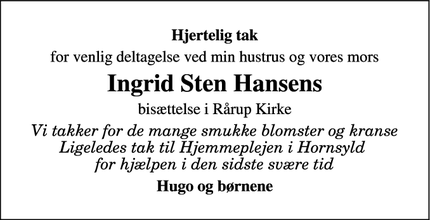 Taksigelsen for Ingrid Sten Hansens - Hornsyld