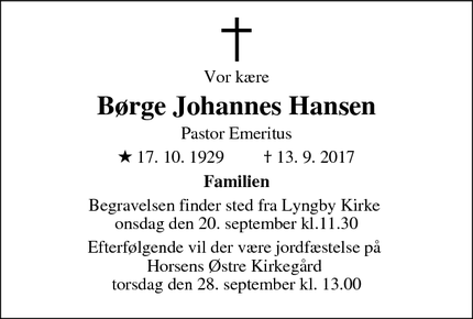 Dødsannoncen for Børge Johannes Hansen  - Horsens