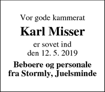 Dødsannoncen for Karl Misser - Juelsminde