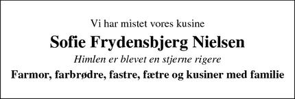 Dødsannoncen for Sofie Frydensbjerg Nielsen - Them