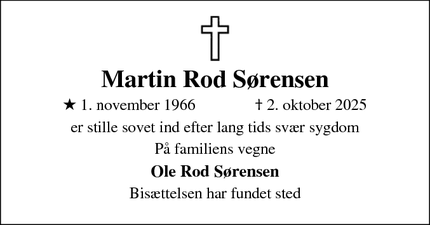 Dødsannoncen for Martin Rod Sørensen - Horsens