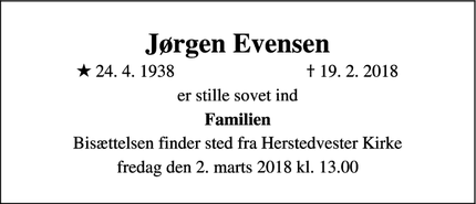 Dødsannoncen for Jørgen Evensen  - Vallensbæk