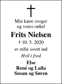Dødsannoncen for Frits Nielsen - Ikast