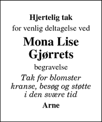 Taksigelsen for Mona Lise
Gjørrets - Bording