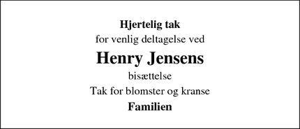 Taksigelsen for Henry Jensens - Engesvang
