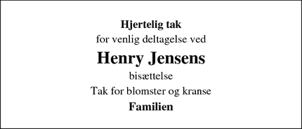 Taksigelsen for Henry Jensens - Engesvang