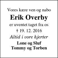 Dødsannoncen for Erik Overby - Bording
