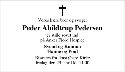 Dødsannoncen for Peder Abildtrup Pedersen - Ikast