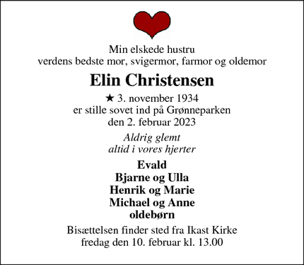 Dødsannoncen for Elin Christensen - Ikast