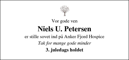Dødsannoncen for Niels U. Petersen - Ikast