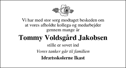 Dødsannoncen for Tommy Voldsgård Jakobsen - Ikast