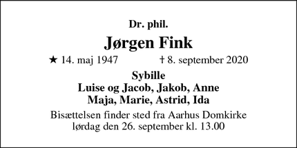Dødsannoncen for Jørgen Fink - Nølev
