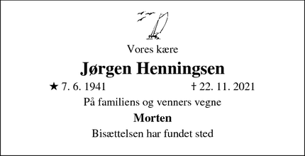 Dødsannoncen for Jørgen Henningsen - København
