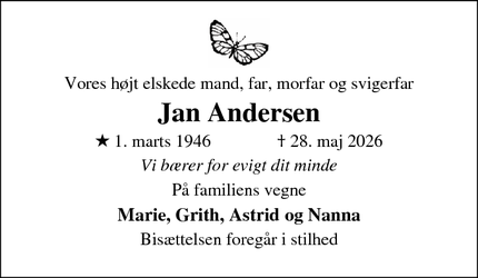 Dødsannoncen for Jan Andersen - Farum