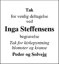 Taksigelsen for  Inga Steffensens - Hvide Sande