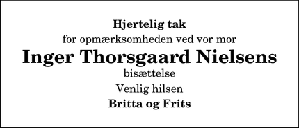 Taksigelsen for  Inger Thorsgaard Nielsens - Hillerød
